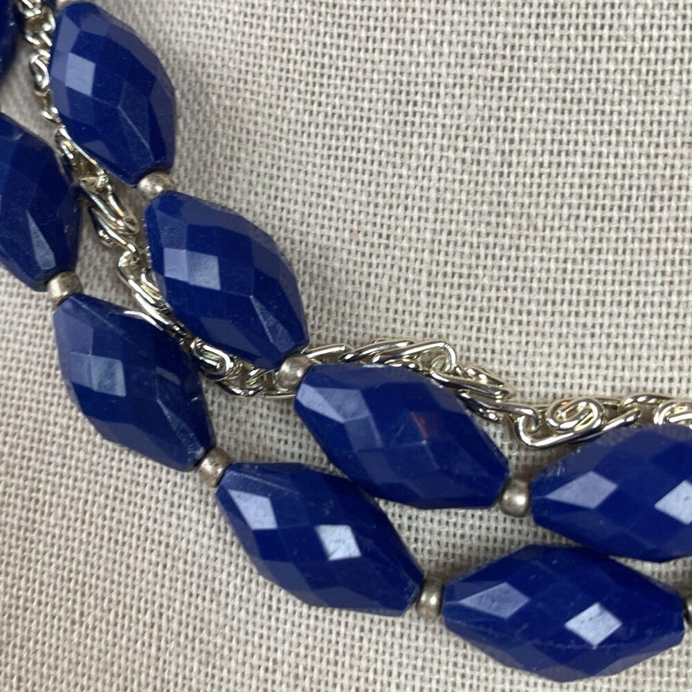 Vintage West Germany Blue Faceted Acrylic Bead Statement Necklace Silver Tone - Picture 6 of 9